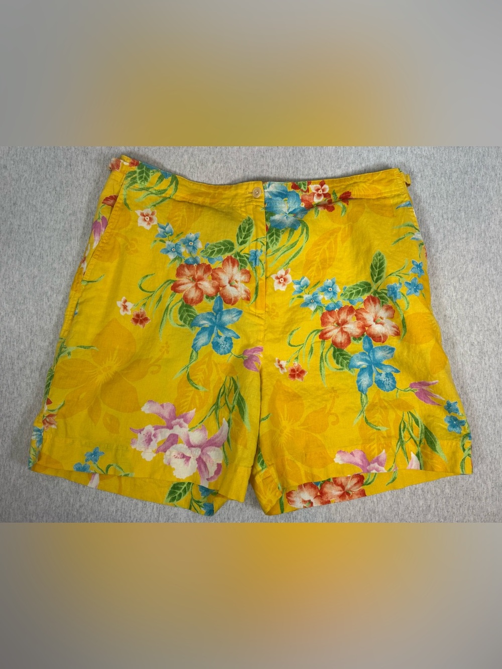 Lauren Ralph Lauren Tropical Floral Linen Shorts Yellow - Size 16